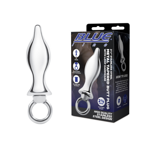 Металлический плаг с кольцом Stainless Steel Metal Tapered Butt Plug With Loop Hardware - 10 см. фото 2