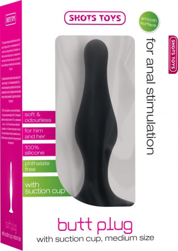 Чёрная анальная пробка с длинным кончиком Butt Plug with Suction Cup Medium фото 3