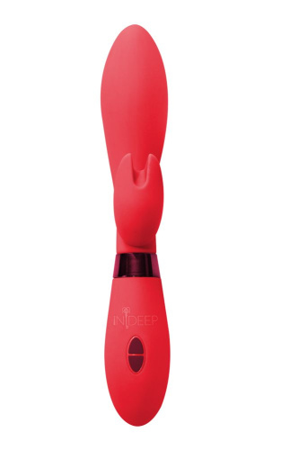 Красный вибратор Leyla с клиторальным отростком - 20,5 см. фото 3