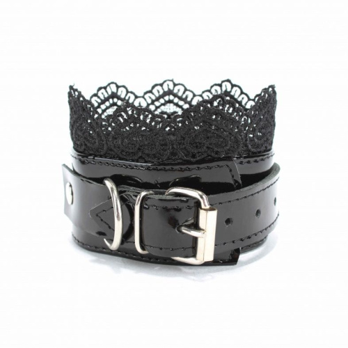 Изысканные чёрные наручники с кружевом фото 6