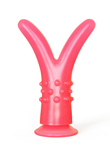 Розовый стимулятор с раздвоенным кончиком - 16 см.