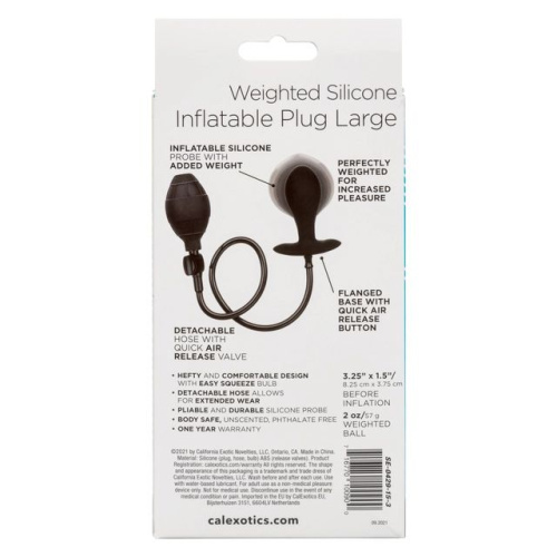 Черная расширяющаяся анальная пробка Weighted Silicone Inflatable Plug Large - 8,25 см. фото 3