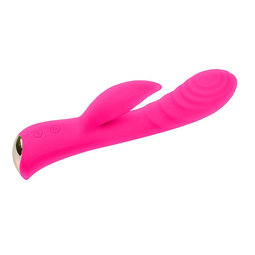 Ярко-розовый вибромассажер-кролик 5  Silicone Ripple Passion - 19,1 см. фото 5