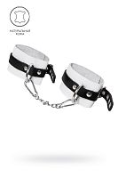 Бело-черные мягкие оковы с одним ремешком и люверсами