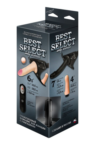 Черный женский пояс BEST SELECT с 3 насадками и вибрацией Черный женский пояс BEST SELECT с 3 насадками и вибрацией