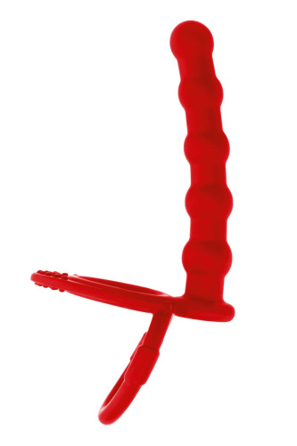 Красная насадка на пенис для двойного проникновения - 19,5 см. фото 2