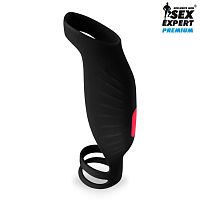 Черная насадка на пенис с вибрацией Sex Expert - 15,4 см.