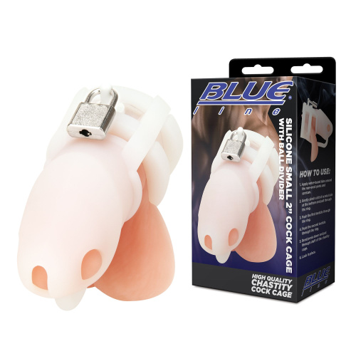 Белая клетка для пениса Silicone Small 2 in Cock Cage With Ball Divider фото 2