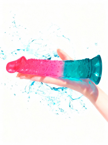 Яркий двухцветный фаллоимитатор с присоской фото 4