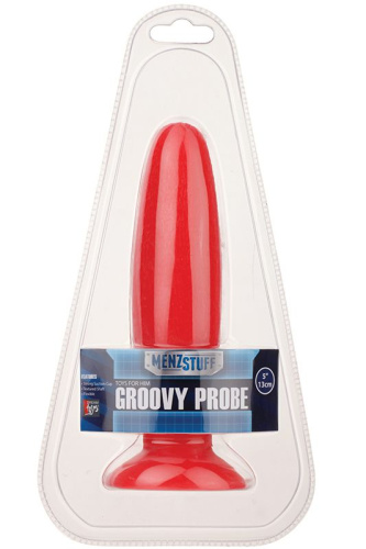 Красная анальная пробка с рельефной поверхностью MENZSTUFF GROOVY PROBE - 13 см. фото 2