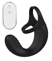 Черный анальный стимулятор с эрекционными кольцами Remote Couple Teaser