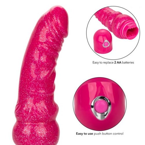 Розовый вибратор-реалистик с блестками Naughty Bits Lady Boner Bendable Personal Vibrator - 20 см. фото 3
