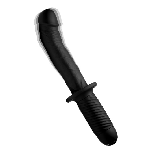 Черный вибратор The Large Realistic 10X Silicone Vibrator with Handle - 30,5 см. фото 2