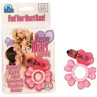 Розовое эрекционное кольцо с вибрацией PASSION HEART