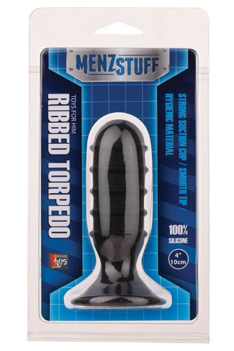 Чёрная силиконовая ребристая пробка MENZSTUFF RIBBED TORPEDO PLUG - 10 см. фото 2