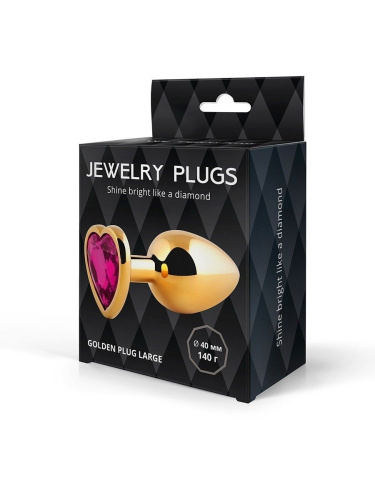 Золотистая анальная пробка с малиновым кристаллом - 9 см. фото 4