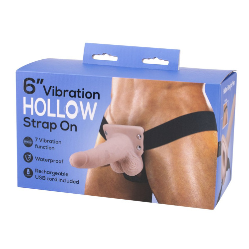 Полый страпон с вибрацией 6″ Vibration Hollow Strap-on - 17 см. фото 2