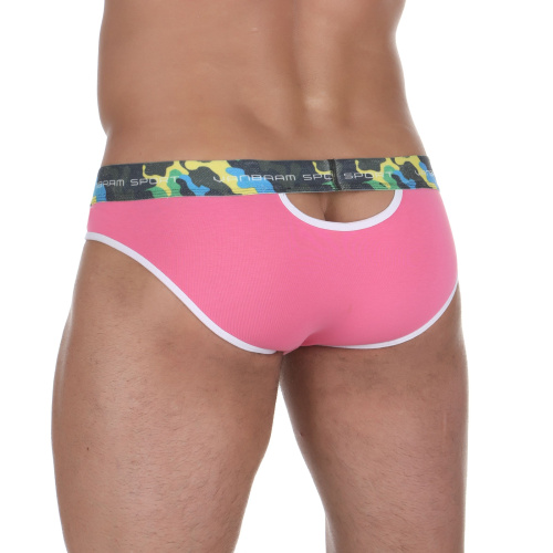 Розовые мужские трусы-слипы с пикантными вырезами под поясом фото 2