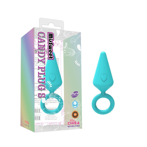 Бирюзовая конусовидная анальная пробка с колечком-ограничителем - 5 см. фото 2