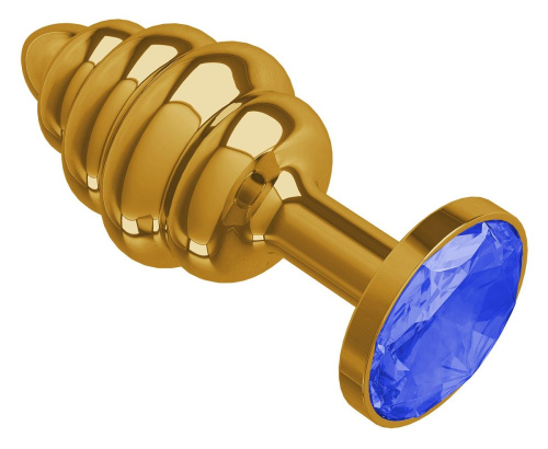Золотистая пробка с рёбрышками и синим кристаллом - 7 см. фото 2