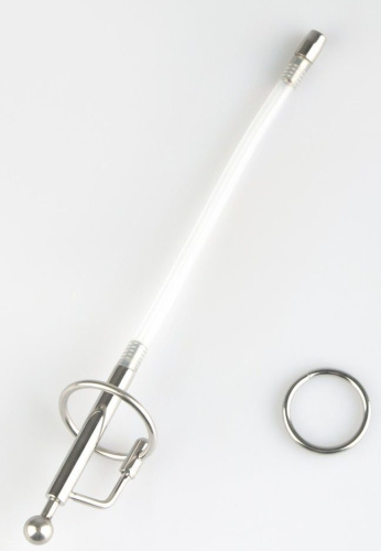 Серебристый фигурный уретральный стимулятор со съемным колечком фото 2