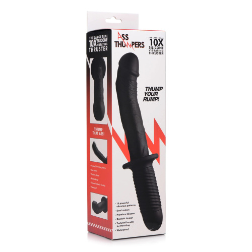 Черный вибратор The Large Realistic 10X Silicone Vibrator with Handle - 30,5 см. фото 4