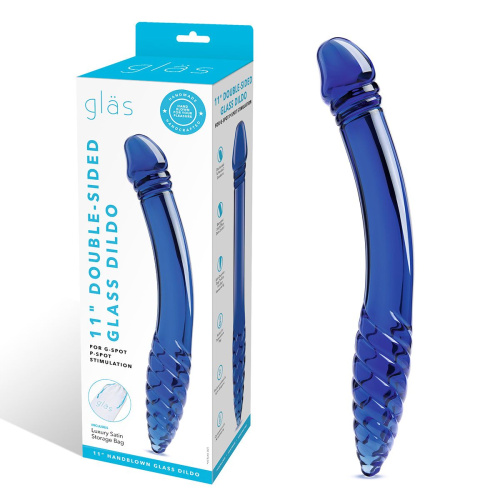 Синий двусторонний стеклянный стимулятор 11’’ Double-sided Glass Dildo For G-Spot P-Spot Stimulation - 28 см. фото 2