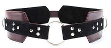 Бордовый пояс с колечками для крепления наручников Maroon Leather Belt