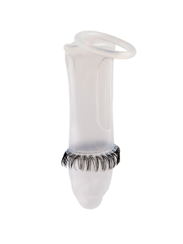 Закрытая насадка на пенис с подхватом мошонки и стимулирующими «ресничками» фото 5