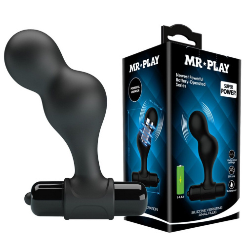 Черная анальная пробка с вибрацией Silicone Vibrating Anal Plug - 10 см. фото 2