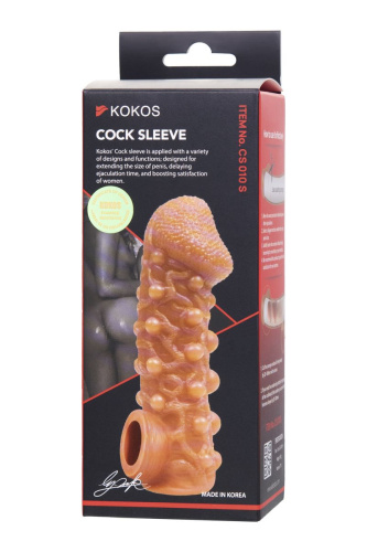 Телесная закрытая насадка с шариками Cock Sleeve 010 Size S - 13,8 см. фото 5