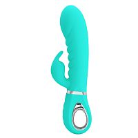 Бирюзовый вибратор-кролик с рёбрышками Prescott - 20 см.
