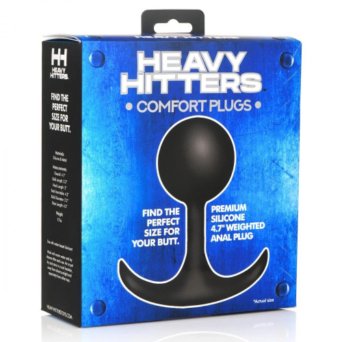 Черная анальная пробка с утяжелением Comfort Plugs Premium Silicone 4.7’’ Weighted Round Plug - 12 см. фото 3