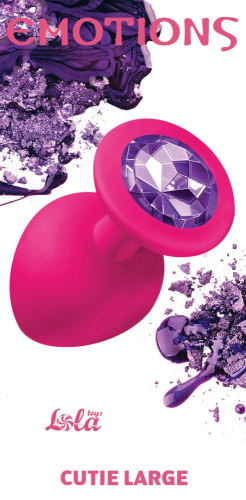 Большая розовая анальная пробка Emotions Cutie Large с фиолетовым кристаллом - 10 см. фото 3