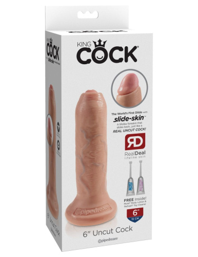 Телесный необрезанный фаллоимитатор на присоске 6  Uncut Cock - 16,5 см. фото 2