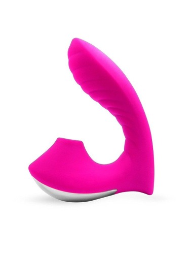 Ярко-розовый вибромассажер с вакуумной стимуляцией клитора фото 5