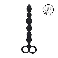 Черная анальная цепочка Beaded Silicone Anal Probe with Double Loop - 24 см.