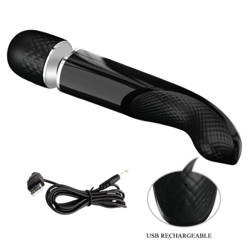 Черный мощный жезловый вибратор с изогнутой ручкой Charming Massager - 24 см. фото 9