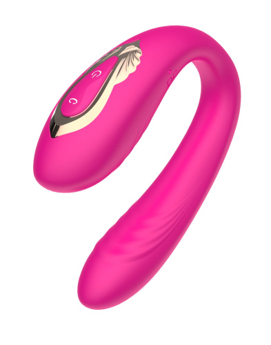 Розовый U-образный вибратор с вращающейся вагинальной частью фото 5