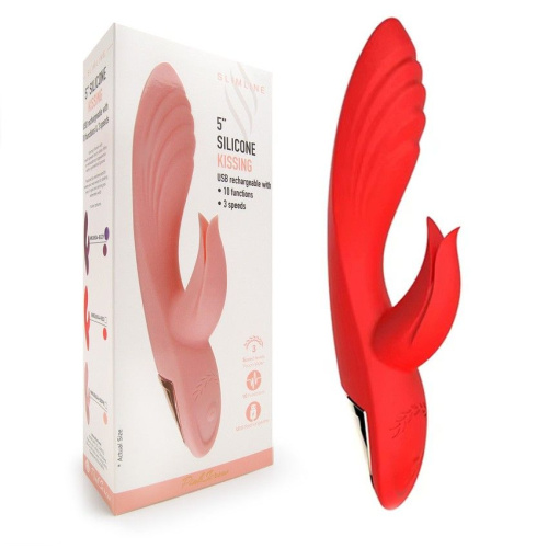 Красный вибратор-кролик 5’’ Silicone Kissing - 20,2 см. фото 2