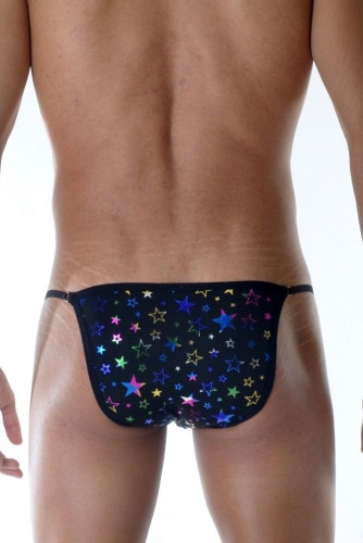 Черные мужские трусы-танга с разноцветными блестящими звездами фото 2 Черные мужские трусы-танга с разноцветными блестящими звездами фото 2