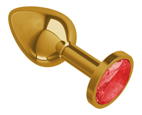 Золотистая анальная втулка с красным кристаллом - 7 см. фото 2