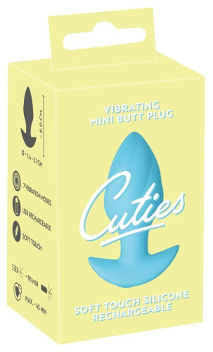 Голубая анальная пробка с вибрацией Cuties Vibrating Mini Butt Plug - 8 см. фото 2