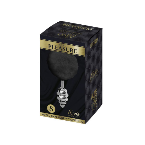 Серебристая анальная пробка с черным хвостиком Metal Anal Fluffly Twist Plug S фото 4