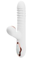 Белый вибратор-кролик с вращающимися шариками и вакуумной стимуляцией