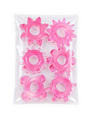 Набор из 6 розовых эрекционных колец с различным рельефом фото 3
