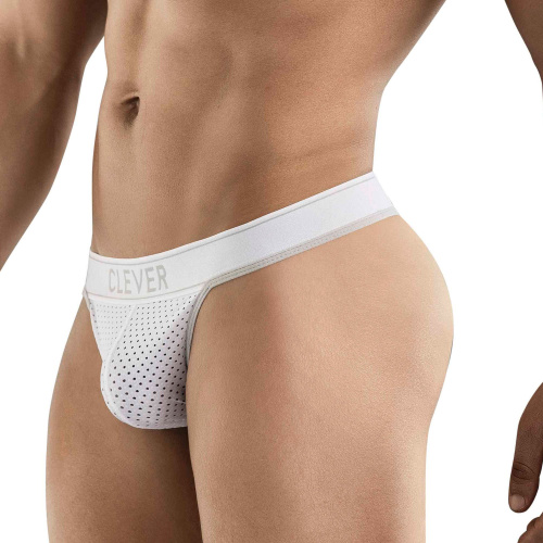 Белые перфорированные трусы-тонги Clever Ambar Thong фото 2