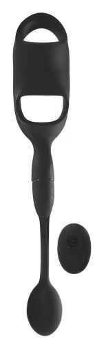 Черное виброкольцо с анальной пробкой Cock Ring with RC Butt Plug фото 3