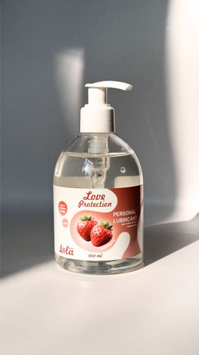 Лубрикант на водной снове Love Protection Strawberry с ароматом клубники - 300 мл. фото 2