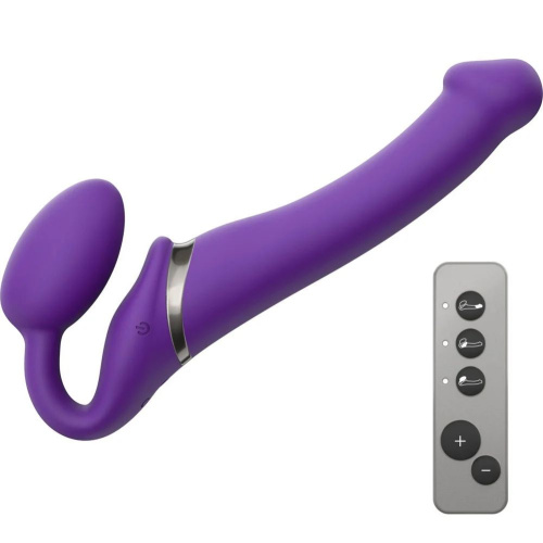 Фиолетовый безремневой вибрострапон Vibrating Bendable Strap-On - size L фото 3
